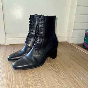 New ECCO Black Leather Lace-Up Ankle Boots Size 9